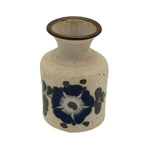 Hand-Painted Tonala Mexican Pottery Vase With Floral Patterns 4" tall, signed LO